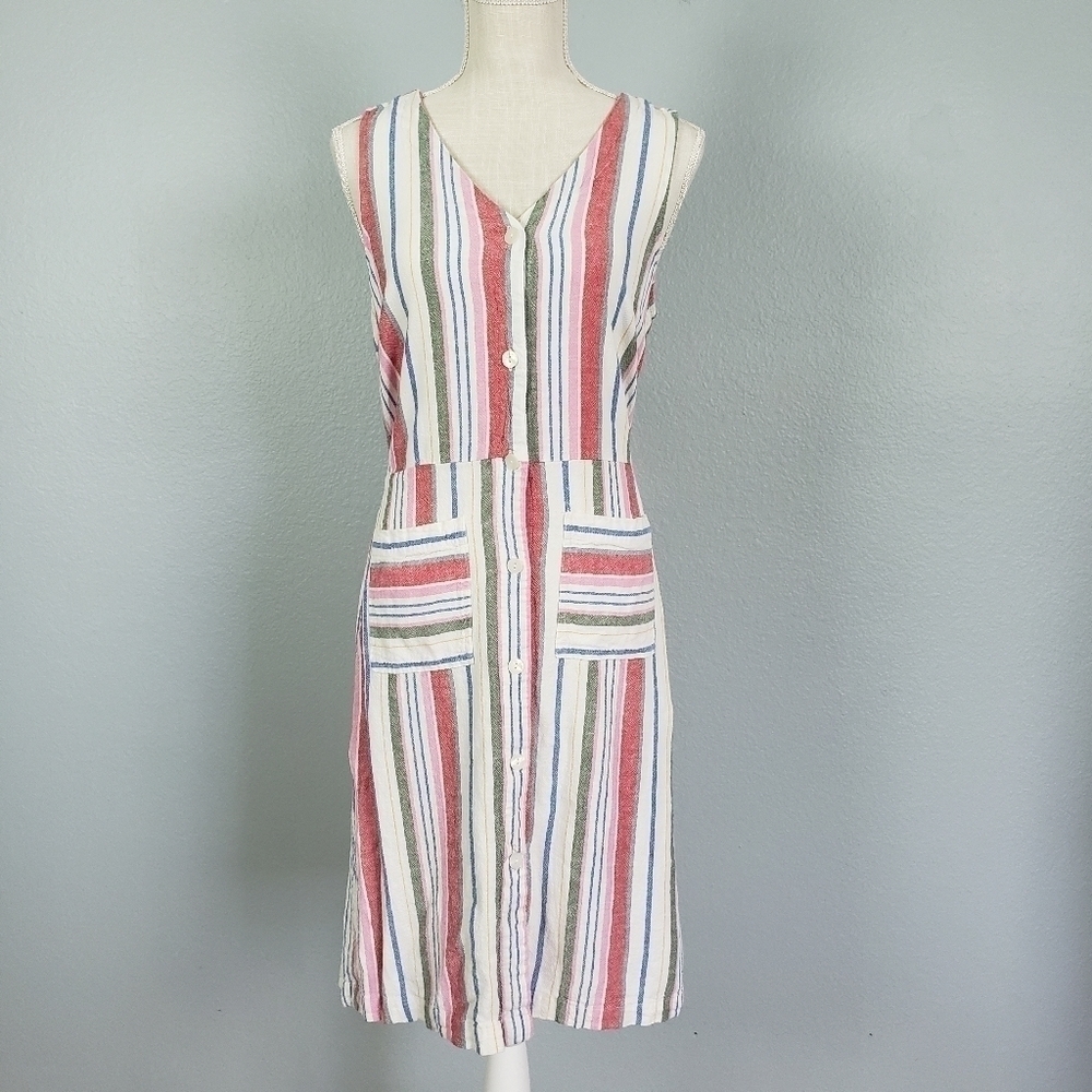 OLD NAVY Linen Blend Striped Button Front Dress Sz S